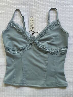 Garage Sage Green Lace Trim Cami Bra Top